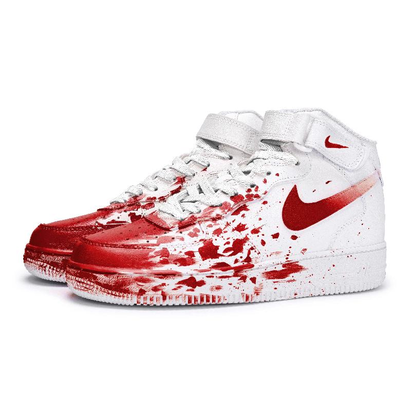[Custom female crime scene]  Air Force 1 Skateboard Shoes Women's Mid-Top Red