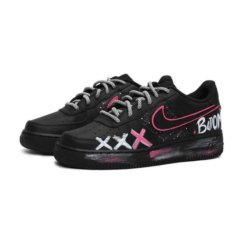 [Custom Women's high street dark ink-wash black rose]  Air Force 1 Skateboarding Shoes Women's