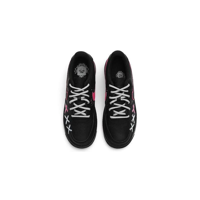 [Custom Women's high street dark ink-wash black rose]  Air Force 1 Skateboarding Shoes Women's