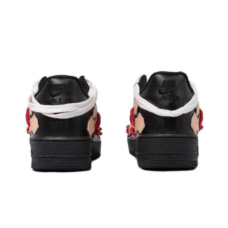 [Custom The female toe bones are deconstructed in black, red and beige]  Air Force 1 Skateboarding Shoes Women's Low-top Black/beige/red
