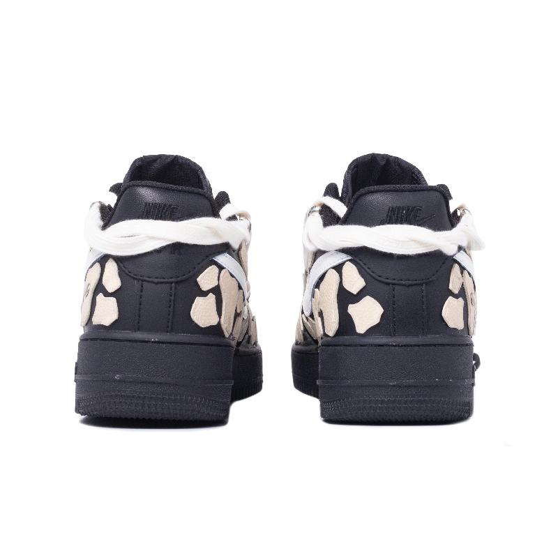 [Custom The broken phalanges are black, gray and off-white]  Air Force 1 Skateboarding Shoes Women's Low-top Black/beige