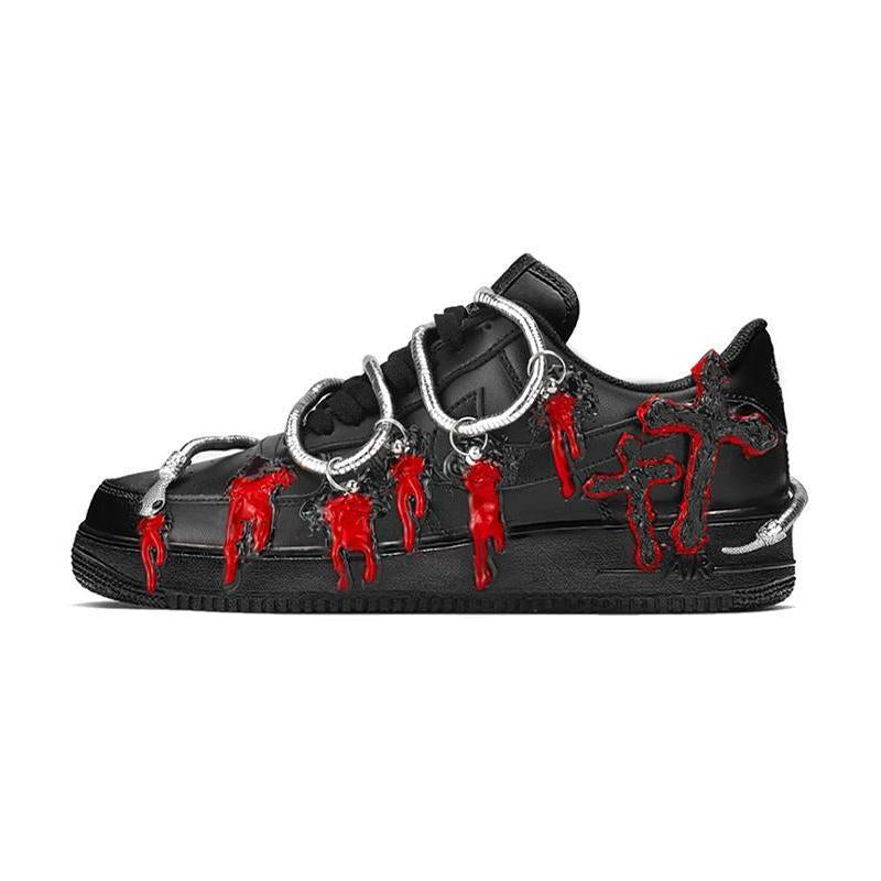[Custom Women's dark Medusa cross in black and red]  Air Force 1 Skateboarding Shoes Women's Low-top Black/Red