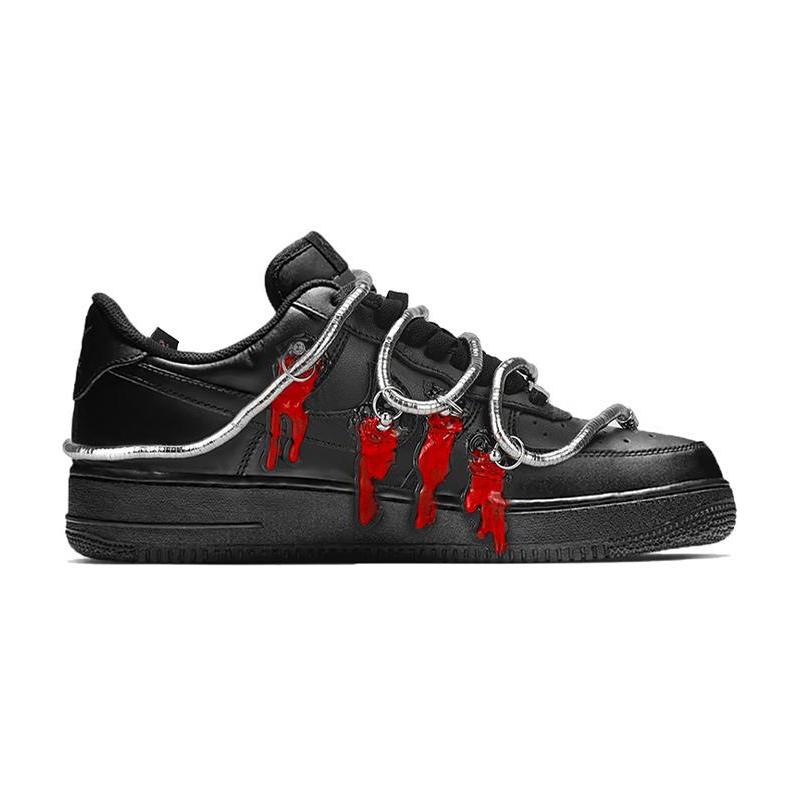 [Custom Women's dark Medusa cross in black and red]  Air Force 1 Skateboarding Shoes Women's Low-top Black/Red