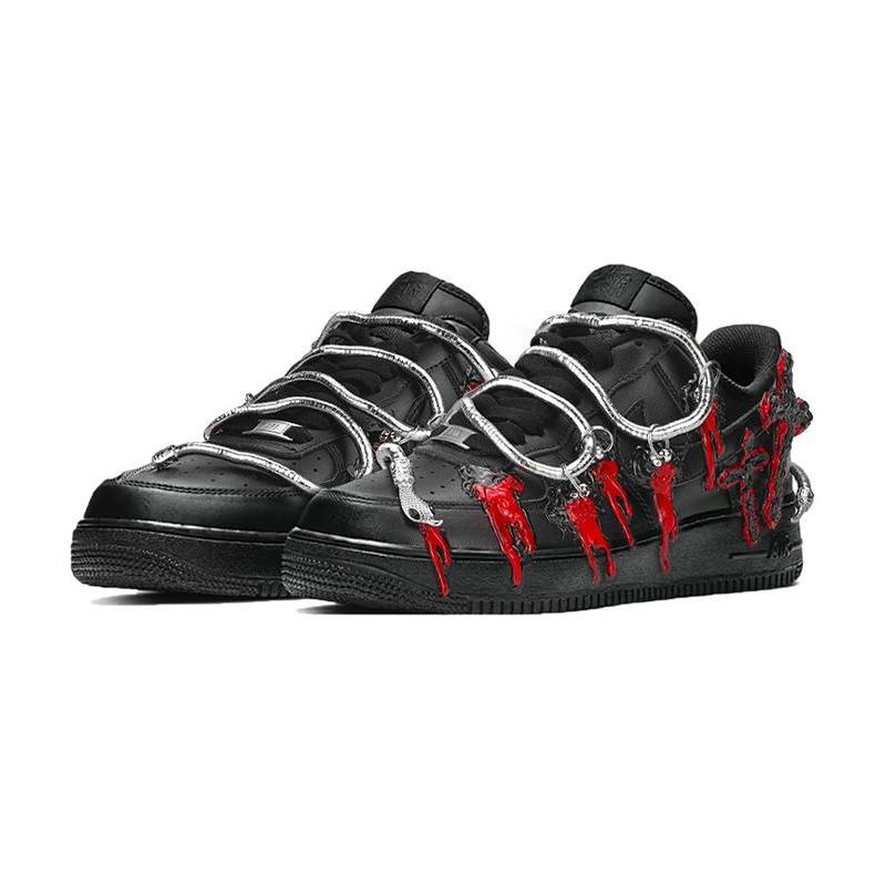 [Custom Women's dark Medusa cross in black and red]  Air Force 1 Skateboarding Shoes Women's Low-top Black/Red