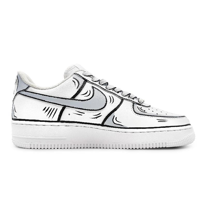 [Custom Female dynamic 2D black and grey style]  Air Force 1 Skateboarding Shoes Women's Low-top White/black/gray