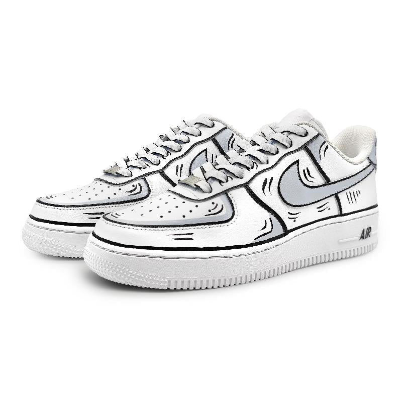 [Custom Female dynamic 2D black and grey style]  Air Force 1 Skateboarding Shoes Women's Low-top White/black/gray