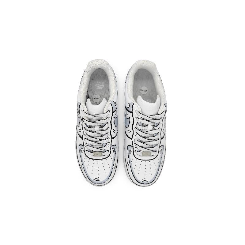 [Custom Female dynamic 2D black and grey style]  Air Force 1 Skateboarding Shoes Women's Low-top White/black/gray