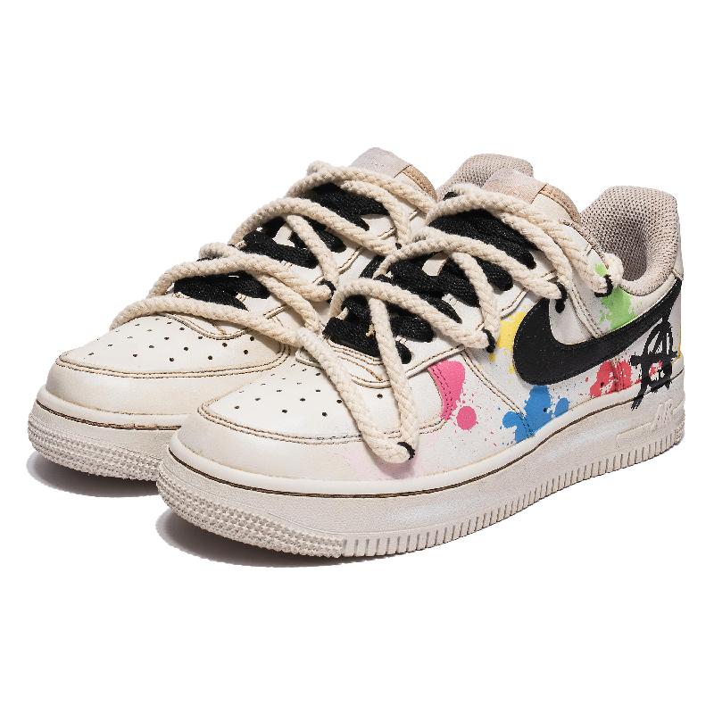 [Custom Women's ink-wash art in pink and blue]  Air Force 1 Skateboarding Shoes Women's Low-top Pink And Blue