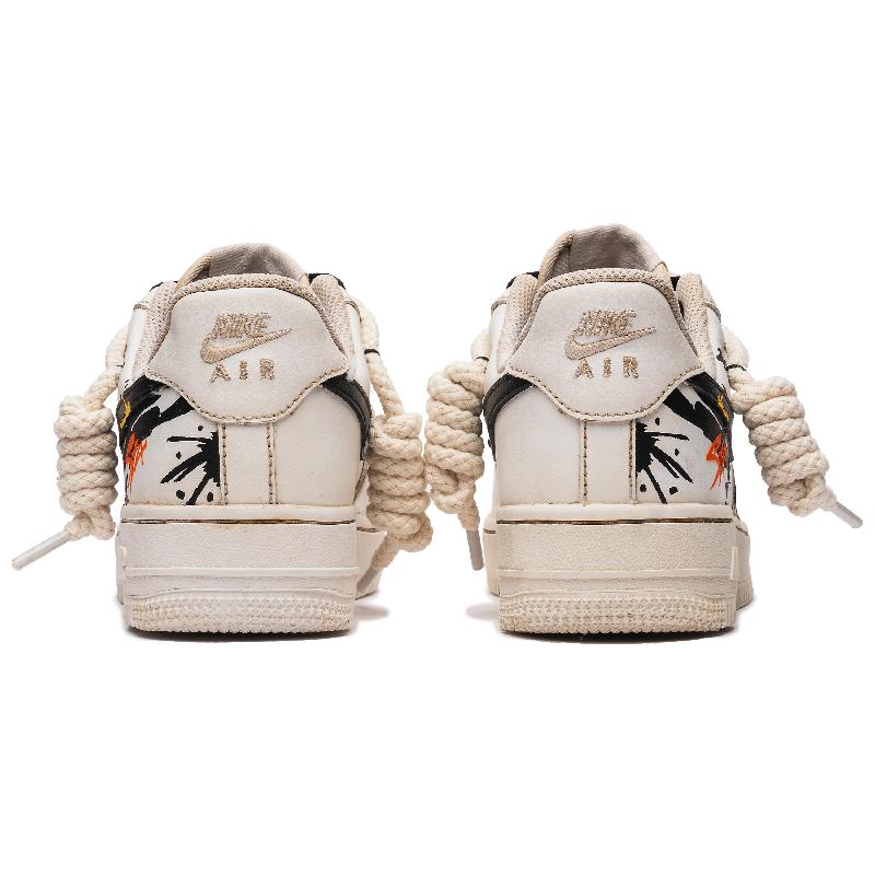 [Custom Female style ink-wash art in black and yellow]  Air Force 1 Skateboarding Shoes Women's Low-top Black/Yellow