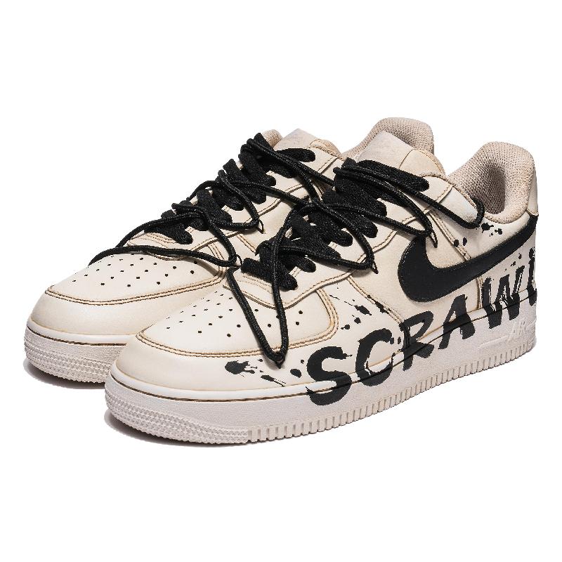 [Custom Female street graffiti in black and brown]  Air Force 1 Skateboarding Shoes Women's Low-top Black/Brown
