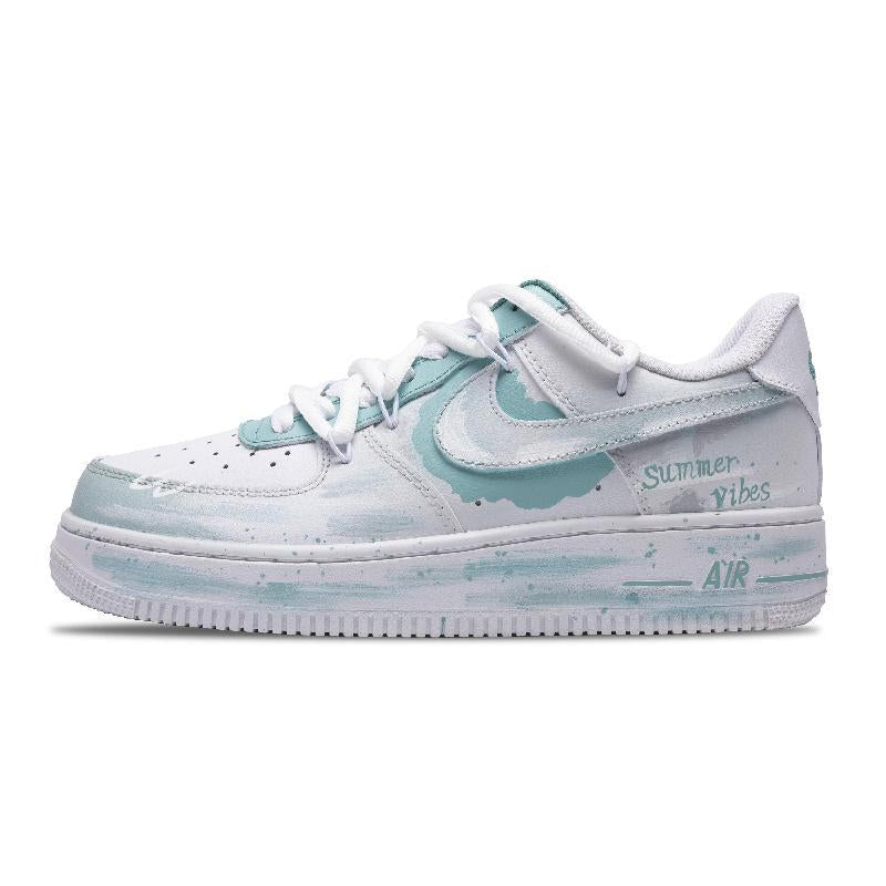 [Custom Mint marshmallows]  Air Force 1 Skateboard Shoes Women's Low-Top Blue/White
