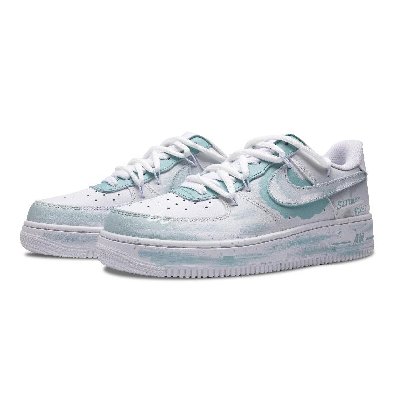 [Custom Mint marshmallows]  Air Force 1 Skateboard Shoes Women's Low-Top Blue/White