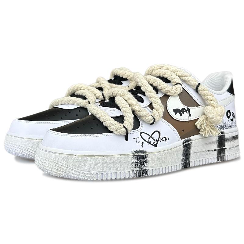 [Custom Female hacker panda]  Air Force 1 Skateboarding Shoes Women's Low-top Black/white/brown