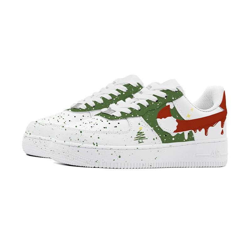 [Custom Christmas Snowy Night]  Air Force 1 Skateboarding Shoes Women's Low-top White