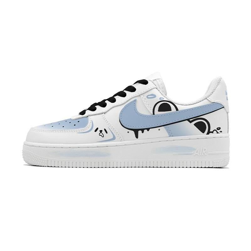 [Custom Blue Bear Out]  Air Force 1 Skateboarding Shoes Women's Low-top Black