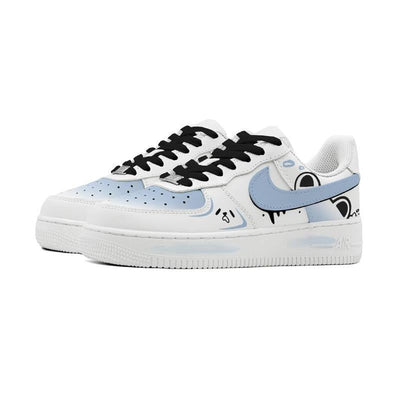 [Custom Blue Bear Out]  Air Force 1 Skateboarding Shoes Women's Low-top Black