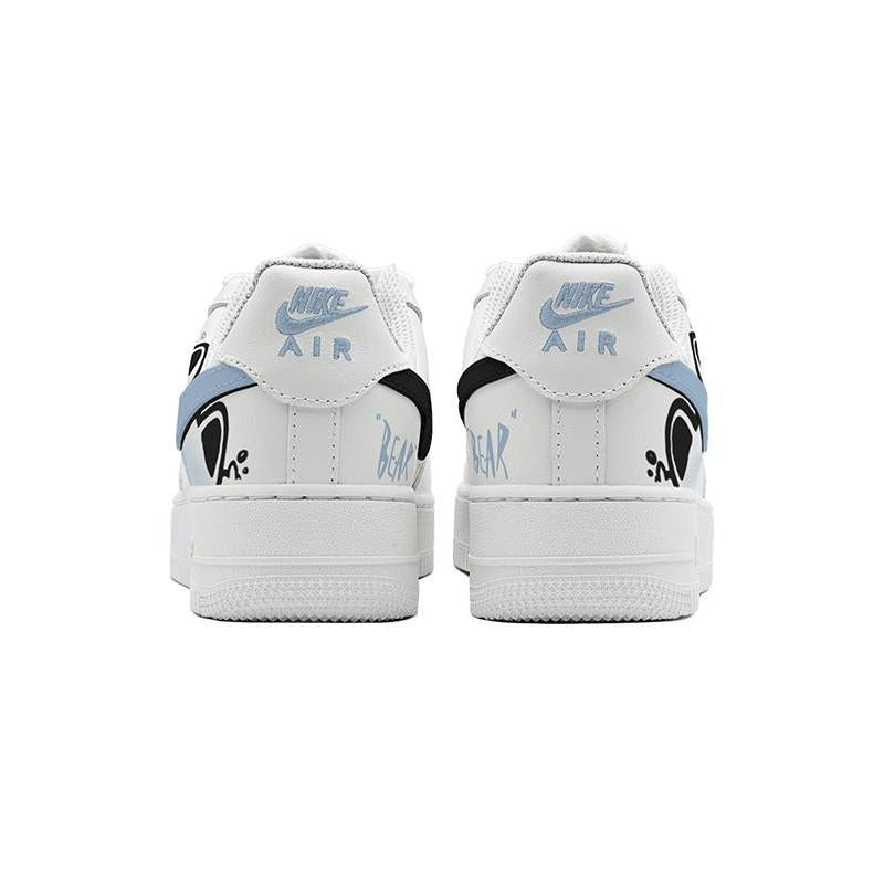 [Custom Blue Bear Out]  Air Force 1 Skateboarding Shoes Women's Low-top Black