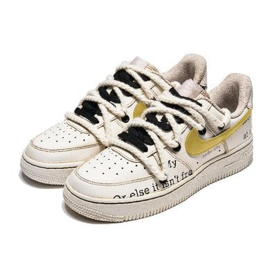 [Custom Coffee bright yellow bullet screen]  Air Force 1 Kids' Skateboarding Shoes Grade School