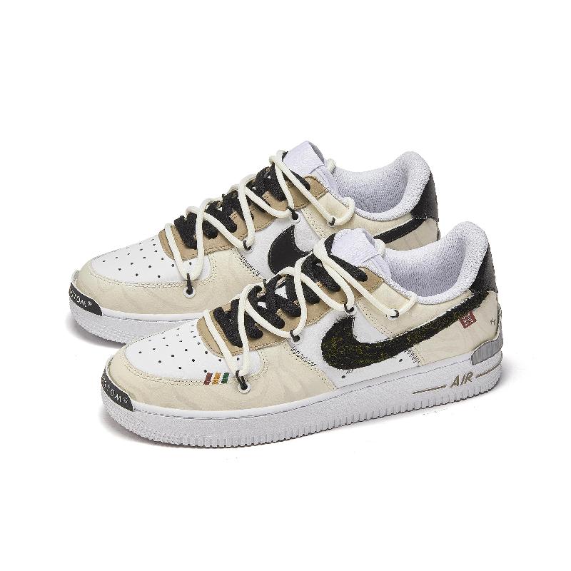 [Custom Enter the wild]  Air Force 1 Skateboarding Shoes Women's Low-top Brown/Green