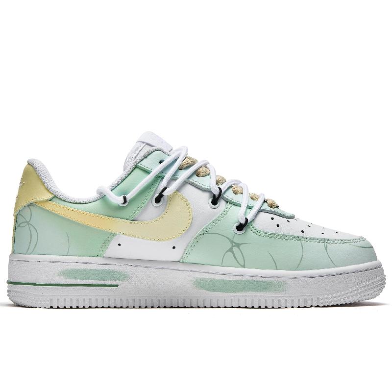 [Custom Transformational geometry]  Air Force 1 Skateboarding Shoes Women's Low-top Green, Yellow, White