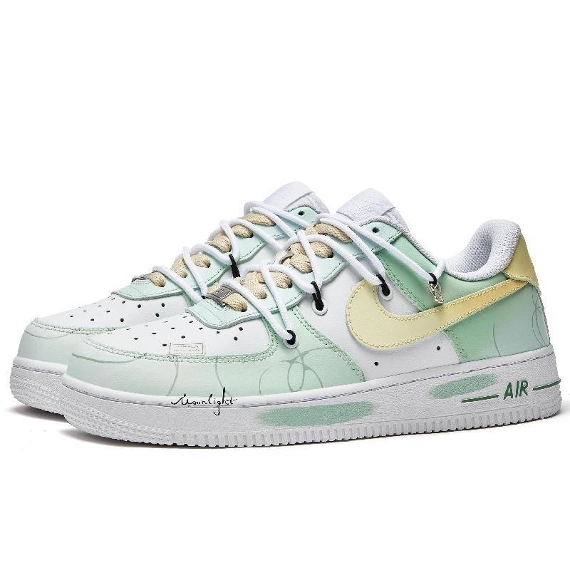 [Custom Transformational geometry]  Air Force 1 Skateboarding Shoes Women's Low-top Green, Yellow, White