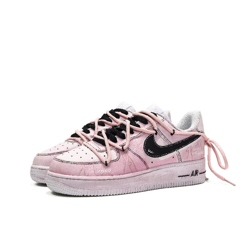 [Custom Mianmian]  Air Force 1 Skateboarding Shoes Women's Low-top Pink/Black