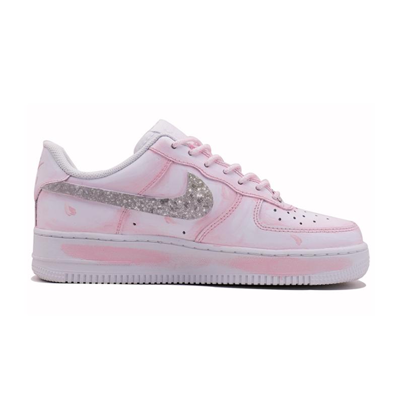 [Custom Peach Blossom]  Air Force 1 Skateboarding Shoes Women's Low-top Pink/white