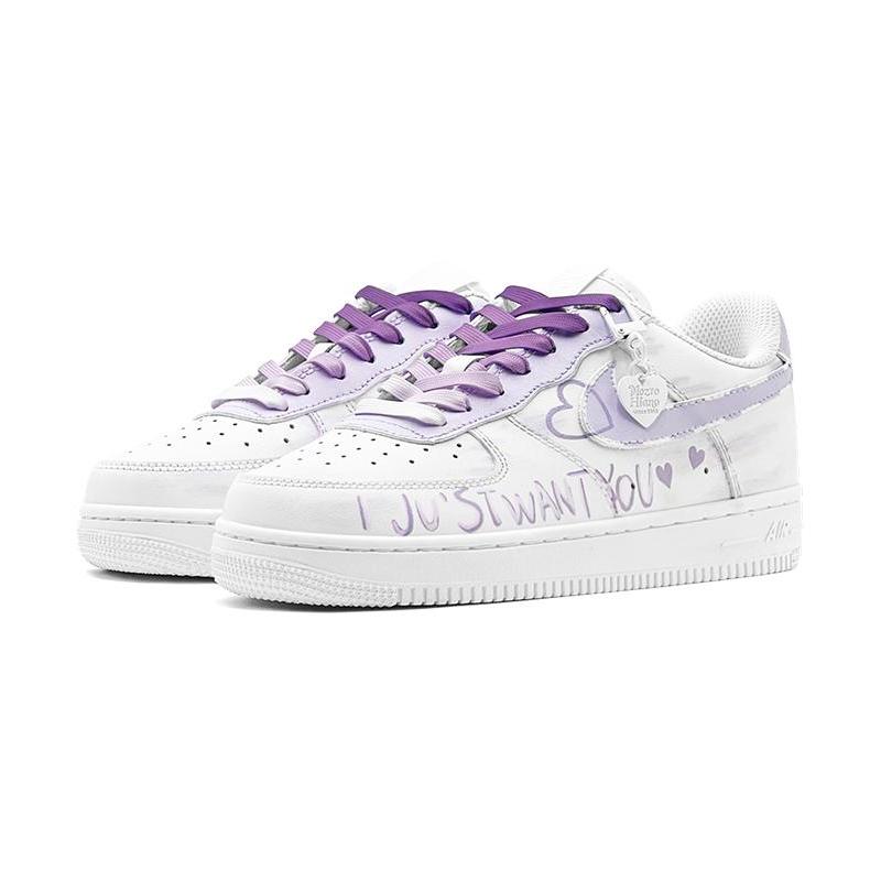[Custom Purple lover's heart]  Air Force 1 Skateboarding Shoes Women's