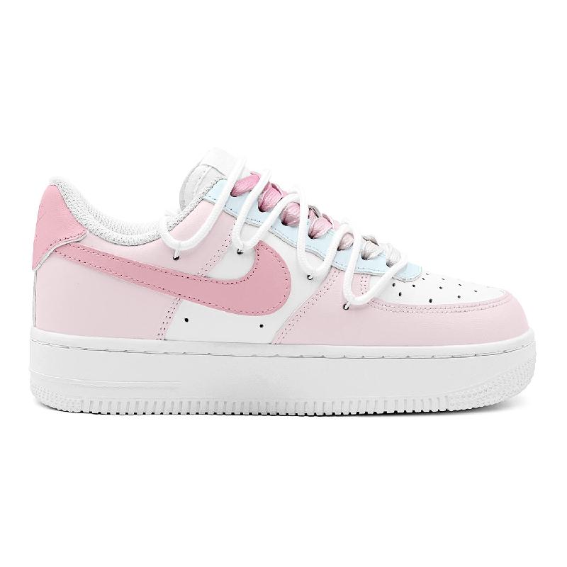 [Custom Blue and Pink heart]  Air Force 1 Skateboarding Shoes Women's Low-top Blue/pink/white