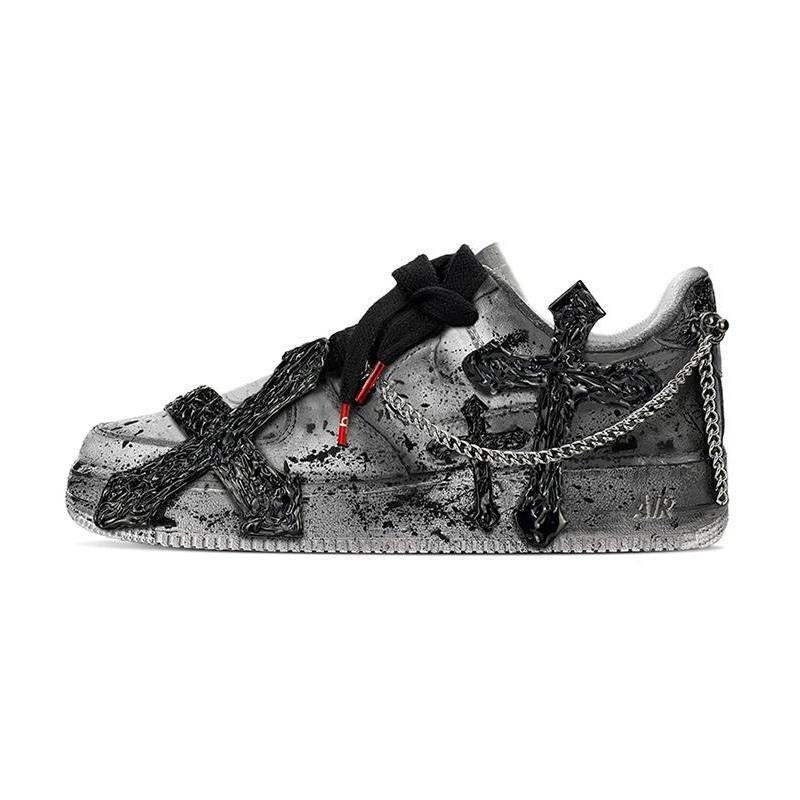 [Custom Women's cross in black and grey]  Air Force 1 Skateboarding Shoes Women's