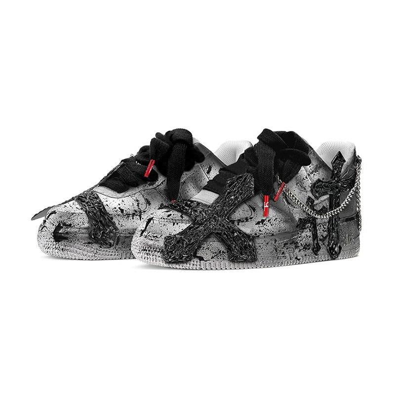 [Custom Women's cross in black and grey]  Air Force 1 Skateboarding Shoes Women's