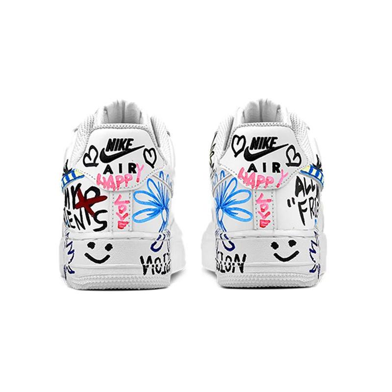 [Custom Female street graffiti in GD color]  Air Force 1 Skateboarding Shoes Women's Low-top White/Blue/Black