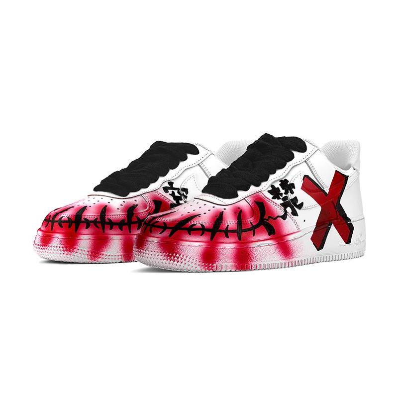 [Custom The female super villain clown is black and red]  Air Force 1 Skateboarding Shoes Women's Low-top Black/white/red