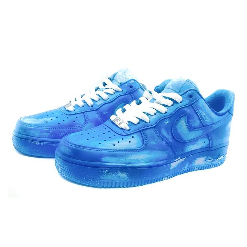 [Custom Women's dyed, scratched and aged blue Air force]  Air Force 1 Skateboarding Shoes Women's Low-top Blue
