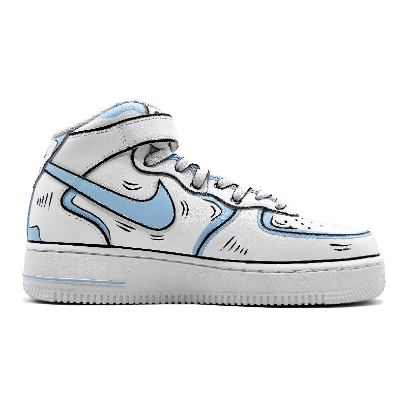 [Custom Women's dynamic 2D blue and gray style]  Air Force 1 Skateboarding Shoes Women's