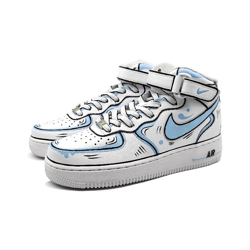 [Custom Women's dynamic 2D blue and gray style]  Air Force 1 Skateboarding Shoes Women's