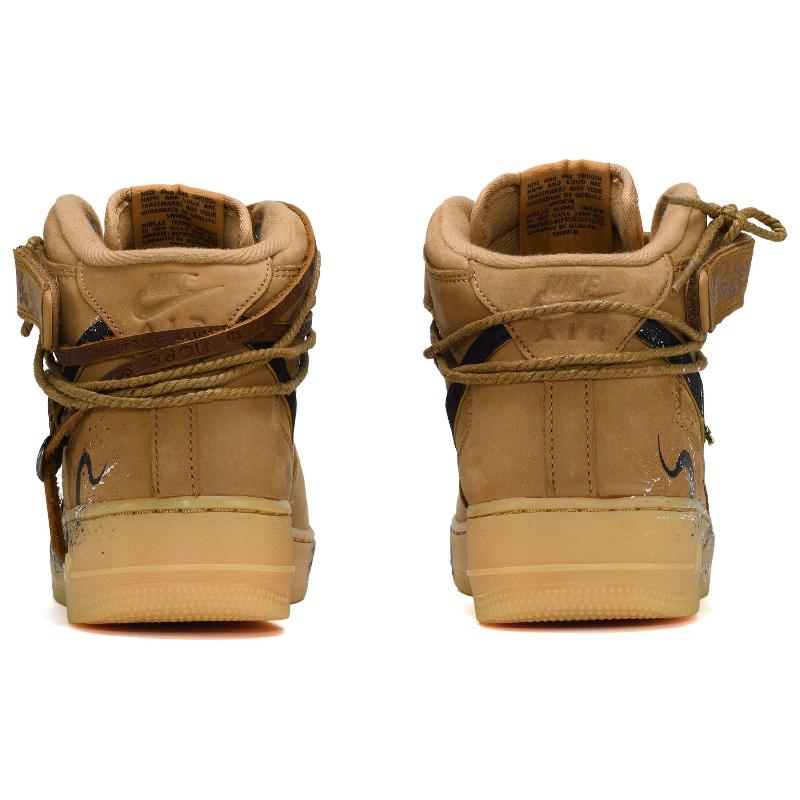 [Custom Financial freedom for both men and women]  Air Force 1 Skateboard Shoes Unisex Mid-Top Black Brown