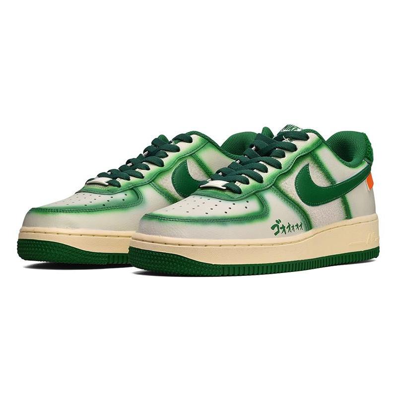 [Custom Men's style with gradient white and green]  Air Force 1 Skateboarding Shoes Men Low-top White/green