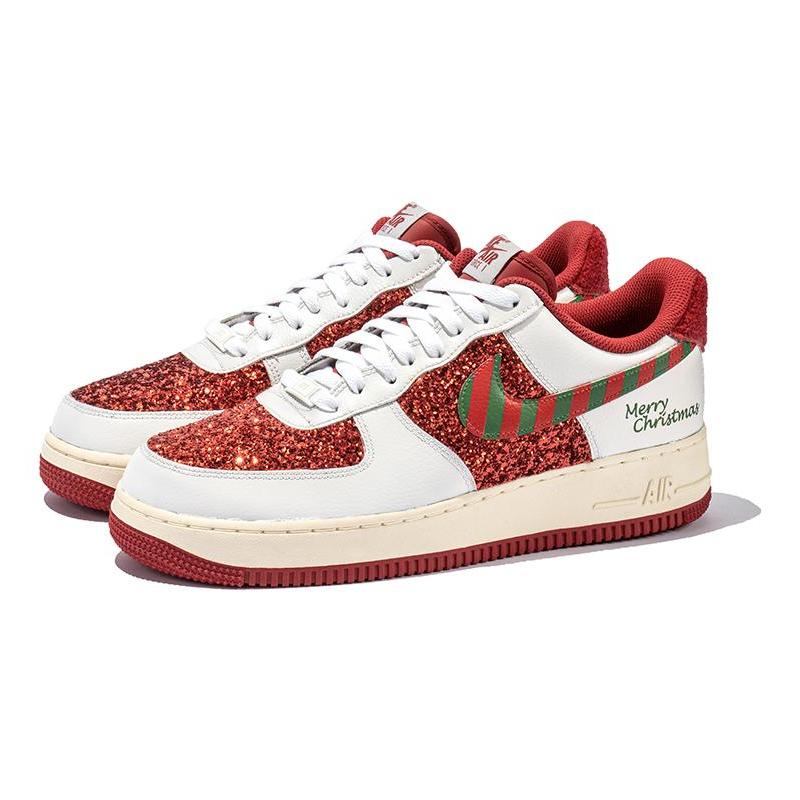 [Custom Men's red Christmas]  Air Force 1 Skateboarding Shoes Men Low-top White/Red