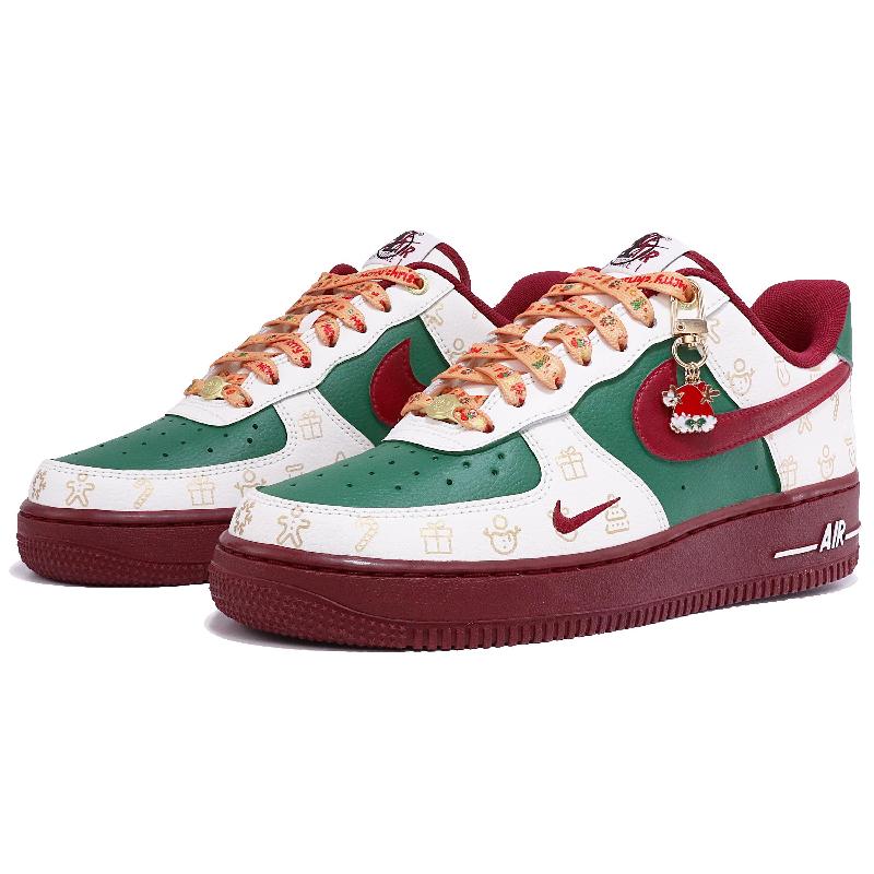 [Custom Women's Christmas green gold snowflake]  Air Force 1 Skateboarding Shoes Women's