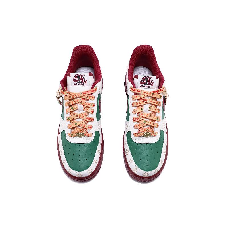 [Custom Women's Christmas green gold snowflake]  Air Force 1 Skateboarding Shoes Women's