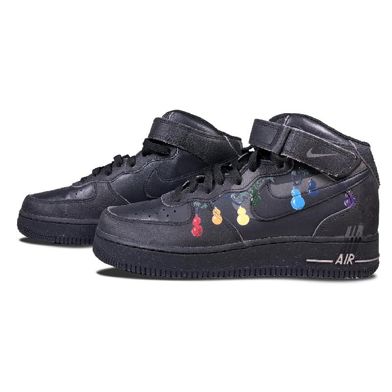 [Custom Huluwa]  Air Force 1 Skateboarding Shoes Men Mid-top Red/Blue/Yellow