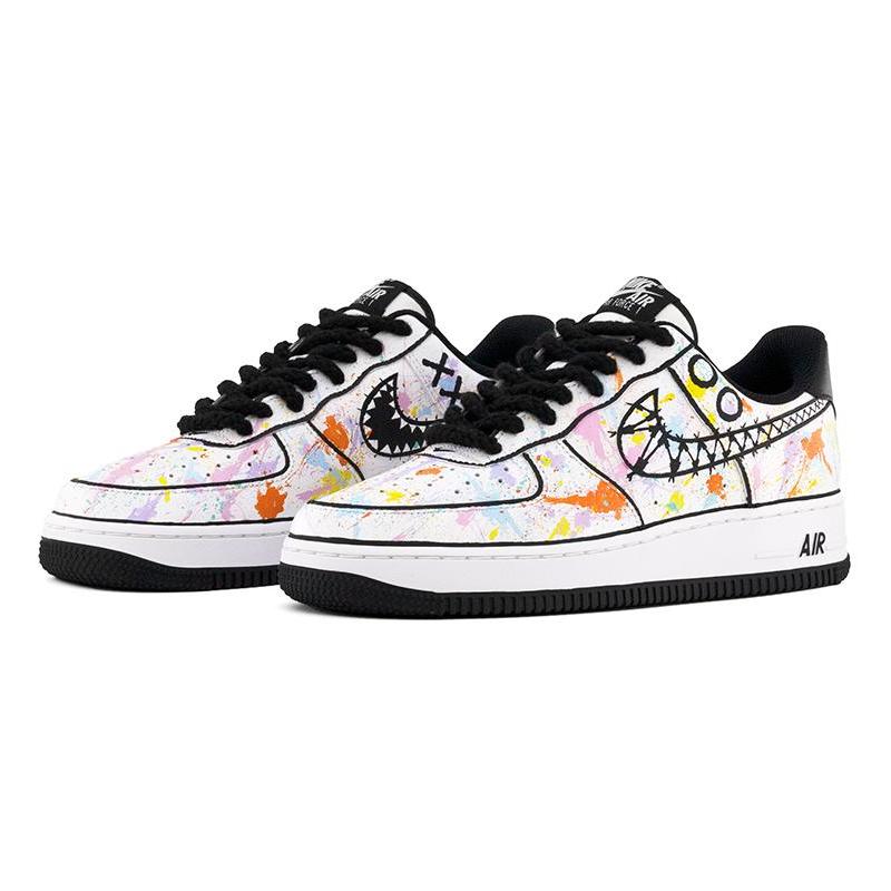 [Custom Linear graffiti A]  Air Force 1 Skateboarding Shoes Unisex Low-top White