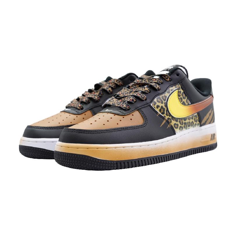 [Custom Leopard]  Air Force 1 Skateboarding Shoes Men Low-top Brown/black/yellow