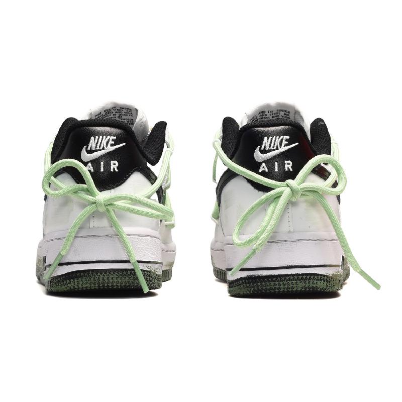 [Custom Female oil painting in black, white and green]  Air Force 1 Skateboarding Shoes Women's Low-top Black/White/Green