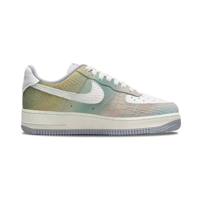 [Custom Iridescent snake spirit]  Air Force 1 Skateboard Shoes Women's Low-Top Yellow/Green/White