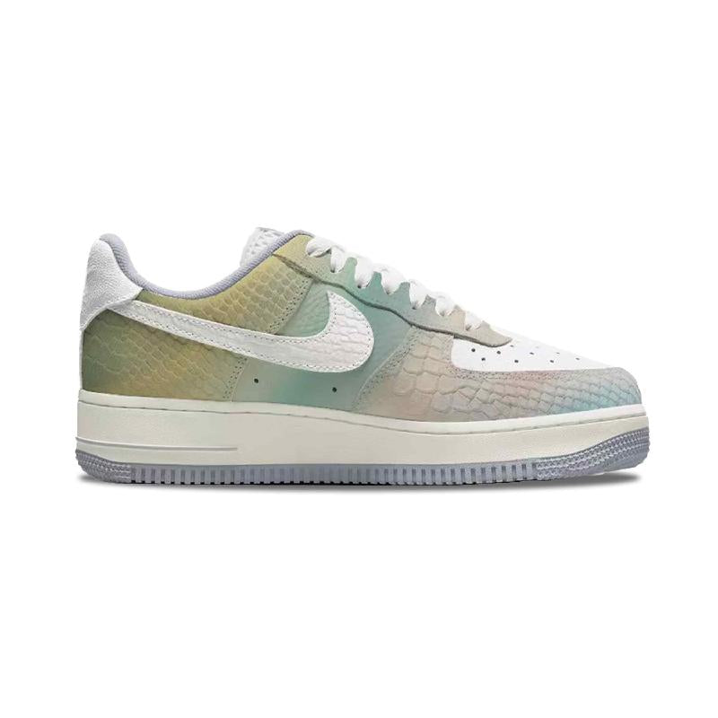 [Custom Iridescent snake spirit]  Air Force 1 Skateboard Shoes Women's Low-Top Yellow/Green/White