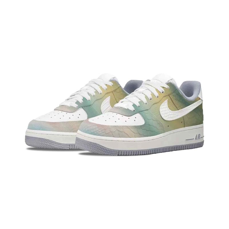 [Custom Iridescent snake spirit]  Air Force 1 Skateboard Shoes Women's Low-Top Yellow/Green/White