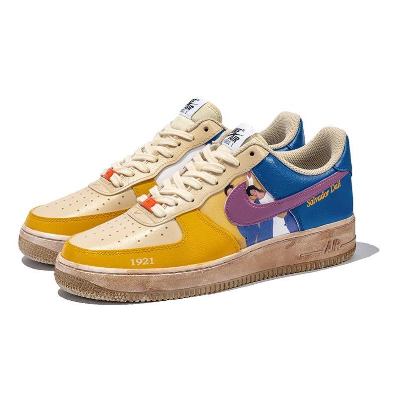 [Custom Figure oil painting]  Air Force 1 Skateboarding Shoes Unisex Low-top White And Yellow