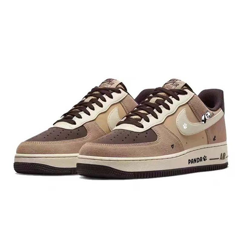 [Custom Lazy giant panda]  Air Force 1 Skateboard Shoes Men Low-Top Light Brown